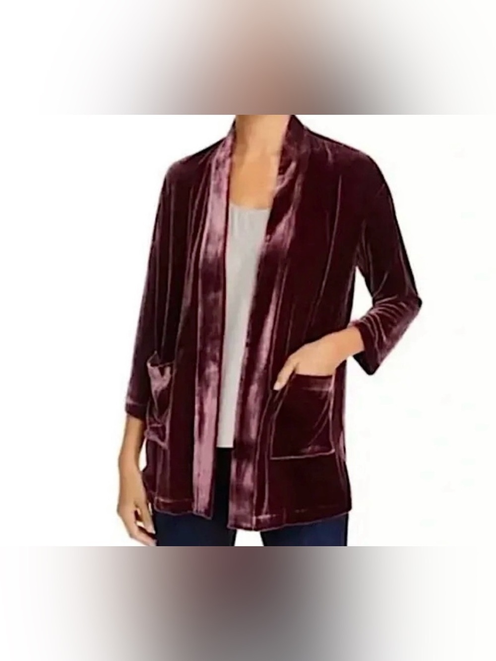 EILEEN FISHER Velvet Kimono Jacket wine mauve silk blend size small - Picture 2 of 7
